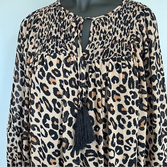 Crescent Leopard Print Smocked Peasant Dress Tunic - Size Small - Picture 7 of 9